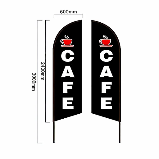 'CAFE-BLACK' 3.4m Double Sided Sign Commercial Feather Banner Flag by dealonline.co.nz