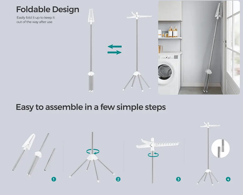 Space Saving Clothes Laundry Drying Rack - White