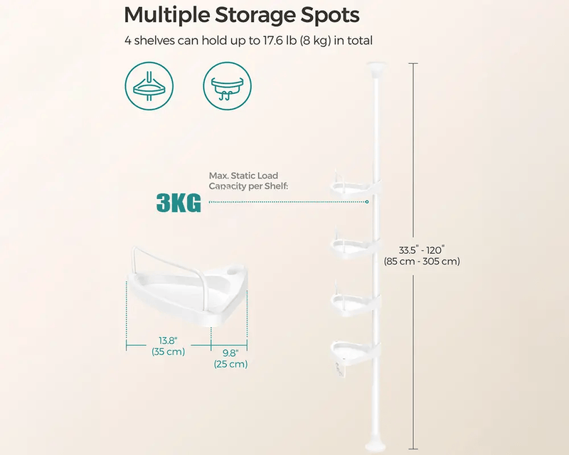 4 Tier Adjustable Shower Corner Shelves by The Shopsite