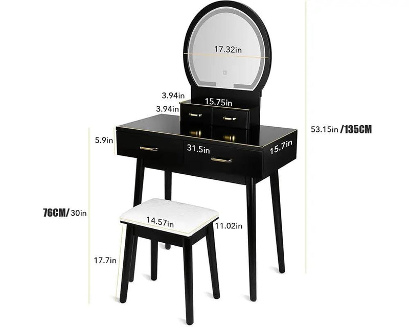 The Shopsite Home-living Black Dressing Table with LED Mirror Black Dressing Table with LED Mirror