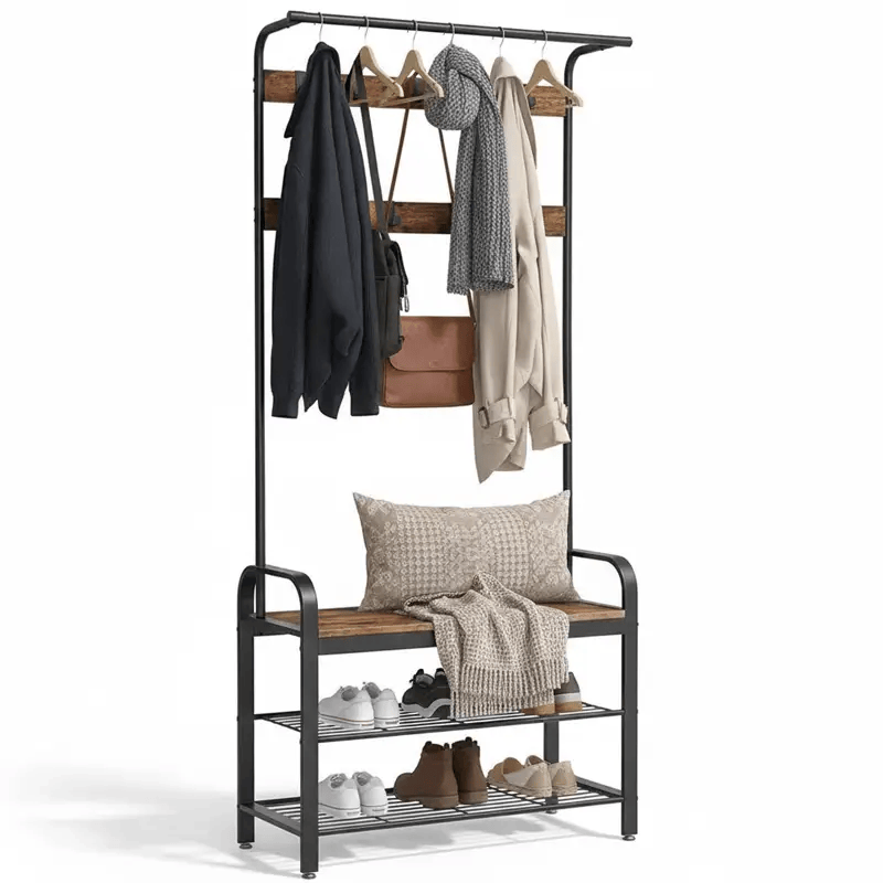The Shopsite Home-living Wooden Coat Rack with Shelves Hooks by VASAGLE Wooden Coat Rack with Shelves Hooks by VASAGLE