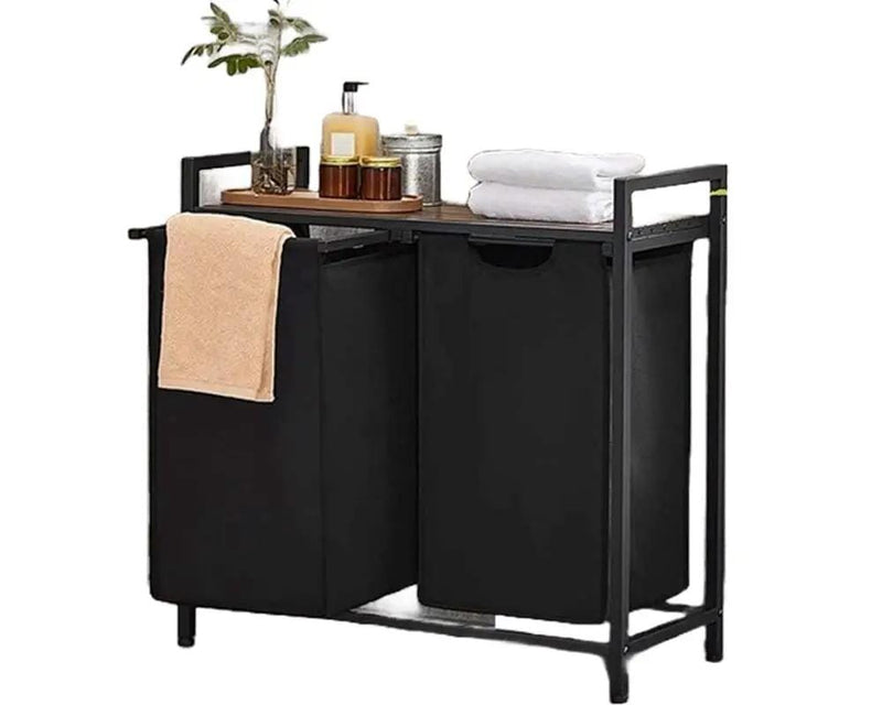 The Shopsite HOME-LIVING VASAGLE Laundry Basket Rack with Shelf VASAGLE Laundry Basket Rack with Shelf