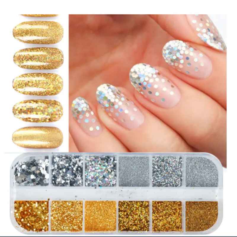 12 Colors Holographic Nail Sequins Glitter Flakes Sparkle Confetti Art Decal by salelink.co.nz