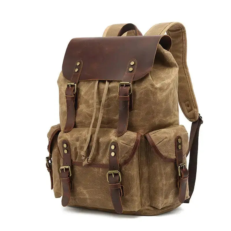 Waxed Canvas Computer Travel Bag with Leather Accents - 20-35L Laptop Backpack for Work & School by Mead's Supply & Equipment Outfitters limited