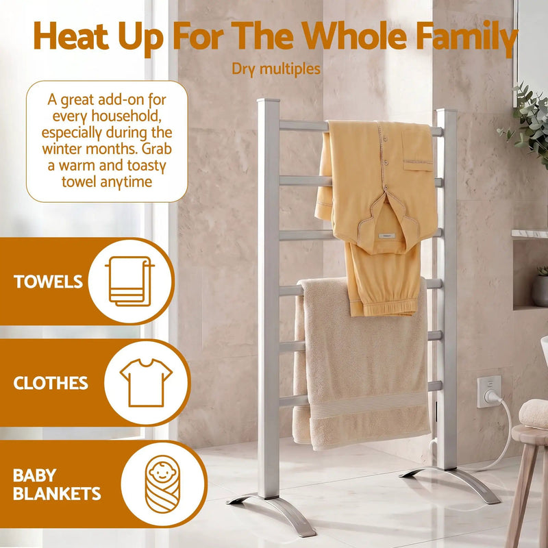 SportZone.co.nz Home & Garden > Laundry & Cleaning > Drying Racks & Hangers Devanti Electric Heated Towel Rail Rack 6 Bars with Timer Clothes Dry Warmer Devanti Electric Heated Towel Rail Rack 6 Bars with Timer Clothes Dry Warmer