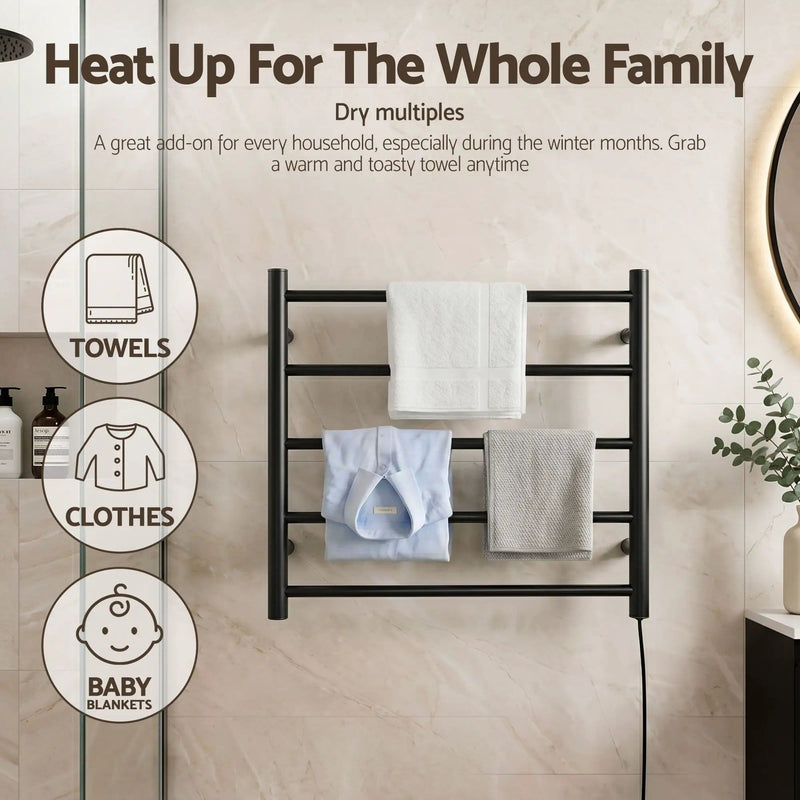 Devanti Electric Heated Towel Rail Rack 5 Bars Wall Mounted Clothes Dry Warmer by SportZone.co.nz