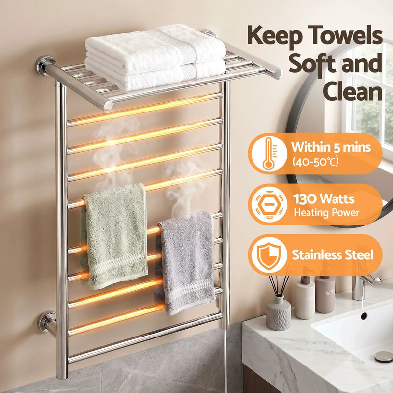SportZone.co.nz Home & Garden > Laundry & Cleaning > Drying Racks & Hangers Devanti Electric Heated Towel Rail Rack 14 Bars Wall Mounted Clothes Dry Warmer Devanti Electric Heated Towel Rail Rack 14 Bars Wall Mounted Clothes Dry Warmer