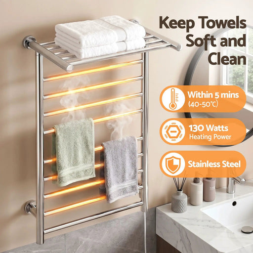 SportZone.co.nz Home & Garden > Laundry & Cleaning > Drying Racks & Hangers Devanti Electric Heated Towel Rail Rack 14 Bars Wall Mounted Clothes Dry Warmer Devanti Electric Heated Towel Rail Rack 14 Bars Wall Mounted Clothes Dry Warmer