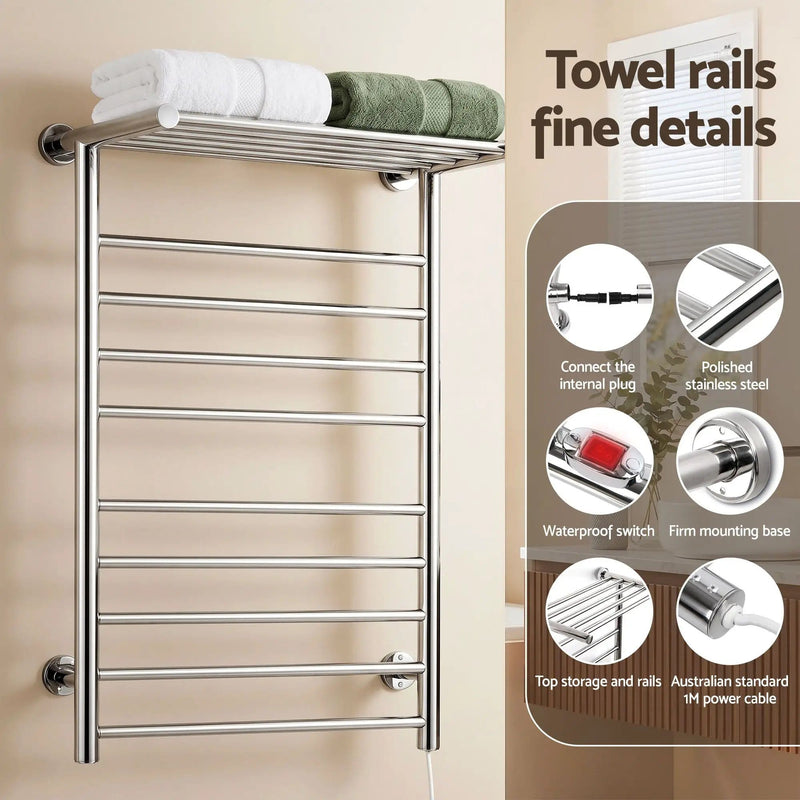 SportZone.co.nz Home & Garden > Laundry & Cleaning > Drying Racks & Hangers Devanti Electric Heated Towel Rail Rack 14 Bars Wall Mounted Clothes Dry Warmer Devanti Electric Heated Towel Rail Rack 14 Bars Wall Mounted Clothes Dry Warmer
