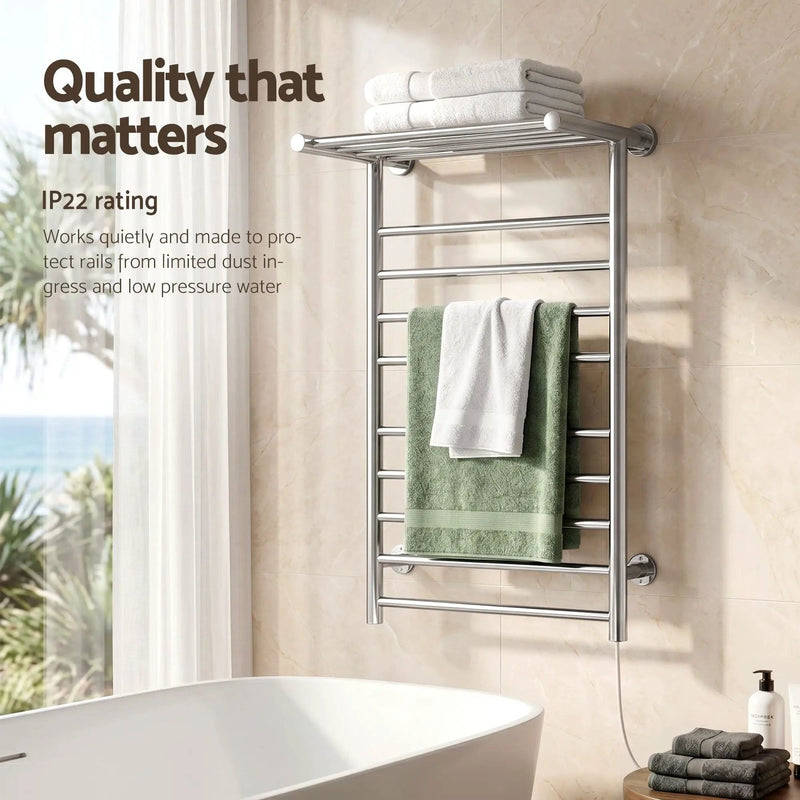 SportZone.co.nz Home & Garden > Laundry & Cleaning > Drying Racks & Hangers Devanti Electric Heated Towel Rail Rack 14 Bars Wall Mounted Clothes Dry Warmer Devanti Electric Heated Towel Rail Rack 14 Bars Wall Mounted Clothes Dry Warmer
