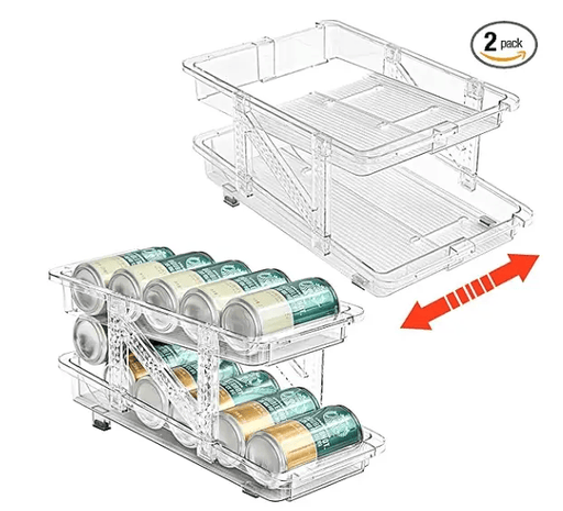 g8buynz 2PC Infinite Telescopic Beverage Storage Box, Two-Tier Automatic Rolling Soda Can Storage Organizer 2PC Infinite Telescopic Beverage Storage Box, Two-Tier Automatic Rolling Soda Can Storage Organizer