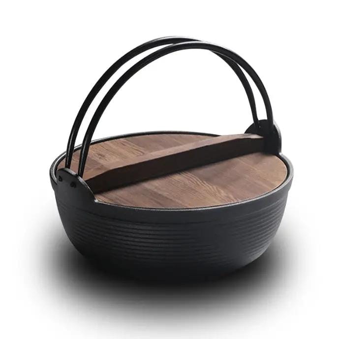 g8buynz 25cm stew pot Japanese Style Sukiyaki Tetsu Nabe Pot with Wooden Lid and Double Handle Cast Iron Pot 25cm stew pot Japanese Style Sukiyaki Tetsu Nabe Pot with Wooden Lid and Double Handle Cast Iron Pot