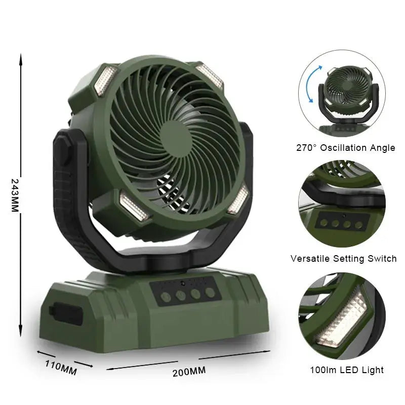 Outdoor Camping Fan with Power Bank and LED Light - Portable 3-Speed Fan by Mead's Supply & Equipment Outfitters limited