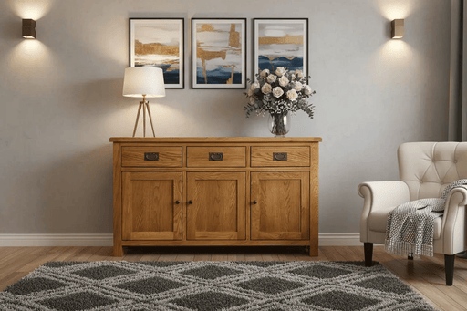 BroDeals Buffet Table, Sideboard Oak Buffet Table 3 Door & 3 Drawers Oak Buffet Table 3 Door & 3 Drawers