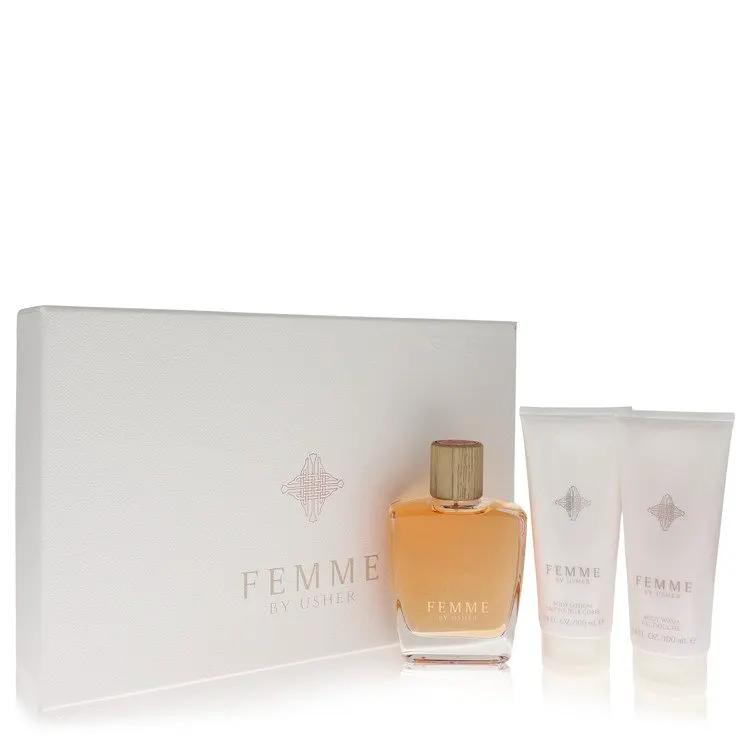 Usher Femme Gift Set - 3.4 oz Eau De Parfum Spray + 3.4 oz Body Lotion + 3.4 oz Shower Gel by Usher -- by Brands HD