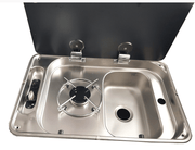 Rectangular Gas Hobb Cooker & in-built Sink with stainless finish and tempered glass lid.