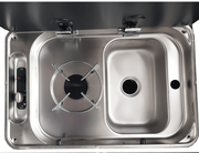 Rectangular Gas Hobb Cooker & in-built Sink - Stainless steel finish with gas burner and round sink.