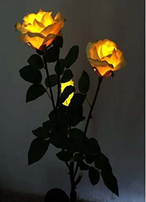 Solar Flower LED Light Artificial Rose Garden Landscape Decor Yellow by salelink.co.nz