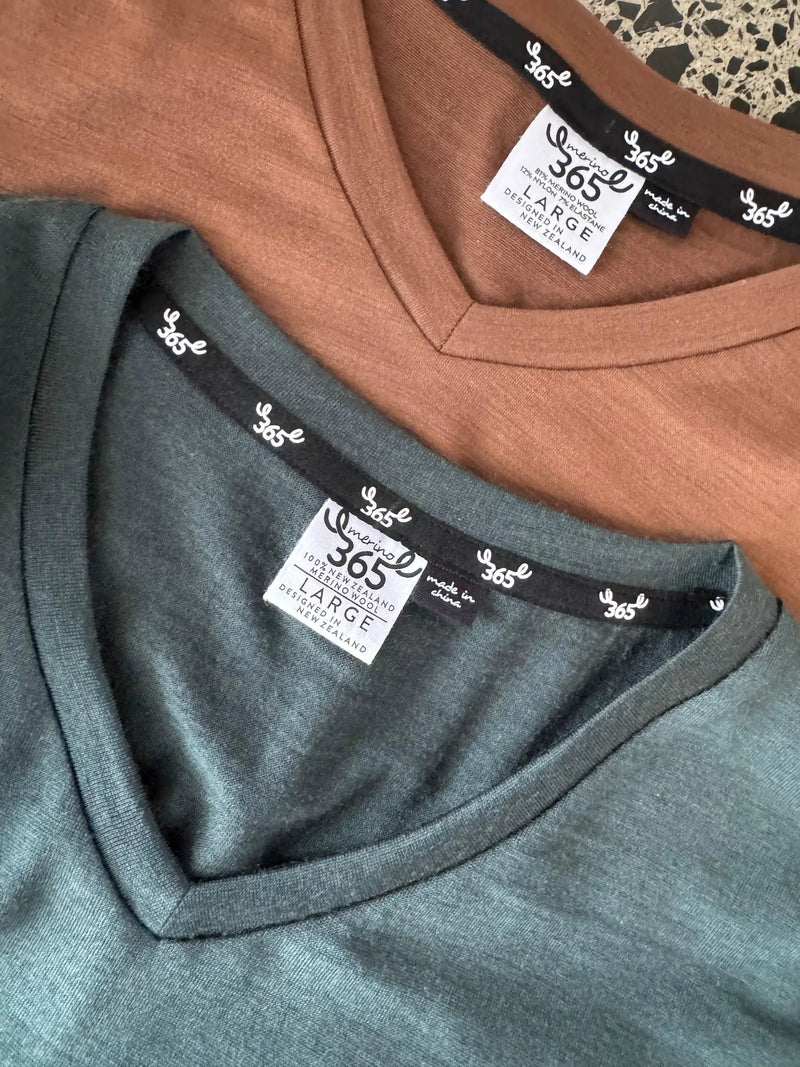 Men’s V-Neck T-shirt – Merino Blend 180gsm, Cinnamon by Merino 365 NZ