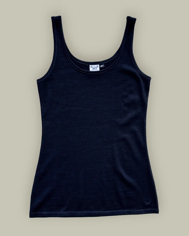 Women's Scoop Neck Tank Top - 100% Merino Wool, Black by Merino 365 NZ