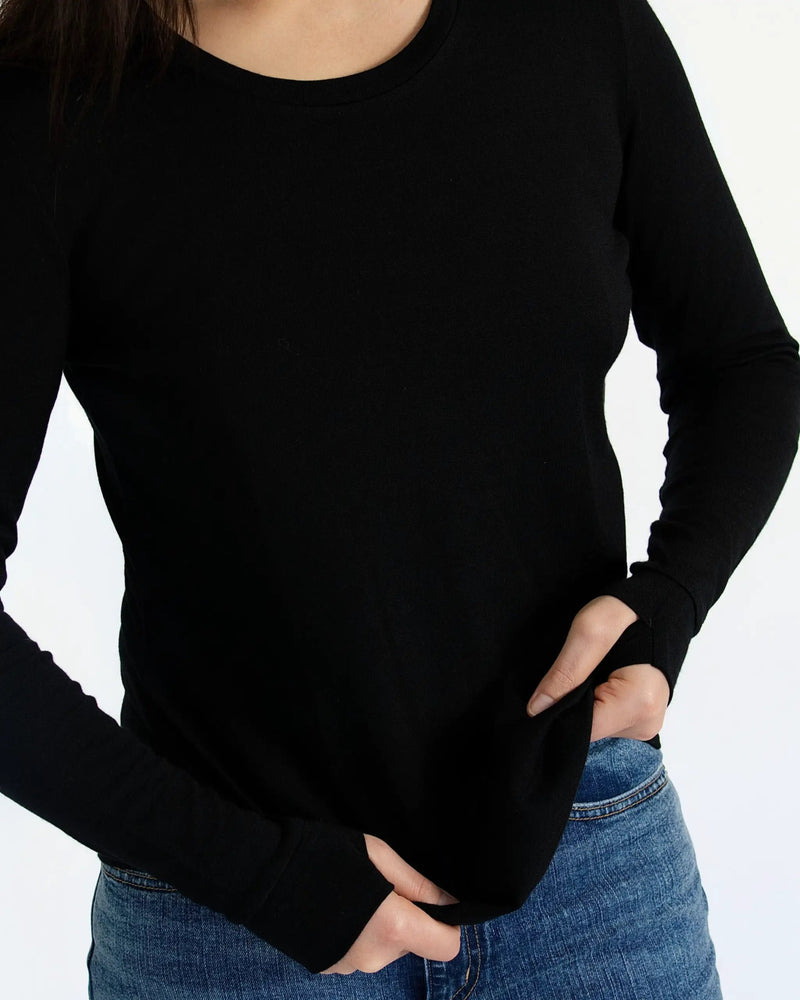 Women's Standard Long Sleeve - 100% Merino Wool, Black by Merino 365 NZ
