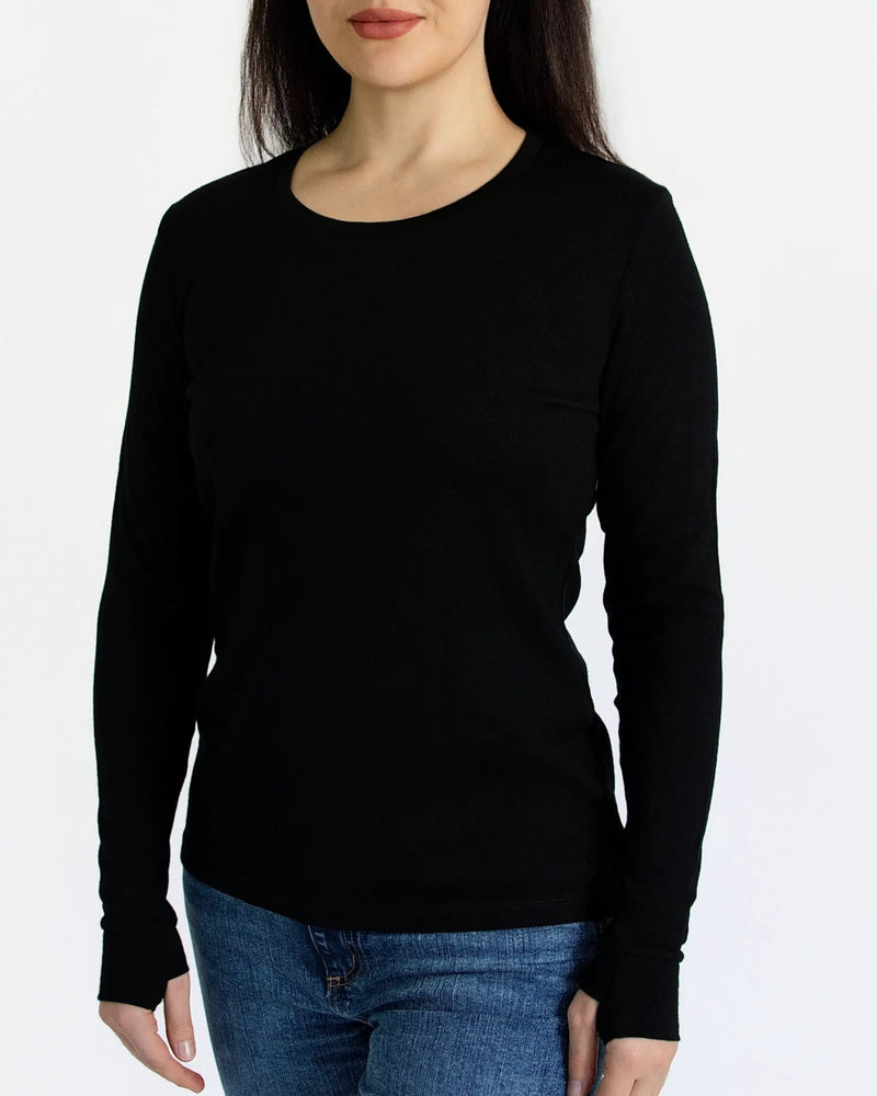 Women's Standard Long Sleeve - 100% Merino Wool, Black by Merino 365 NZ