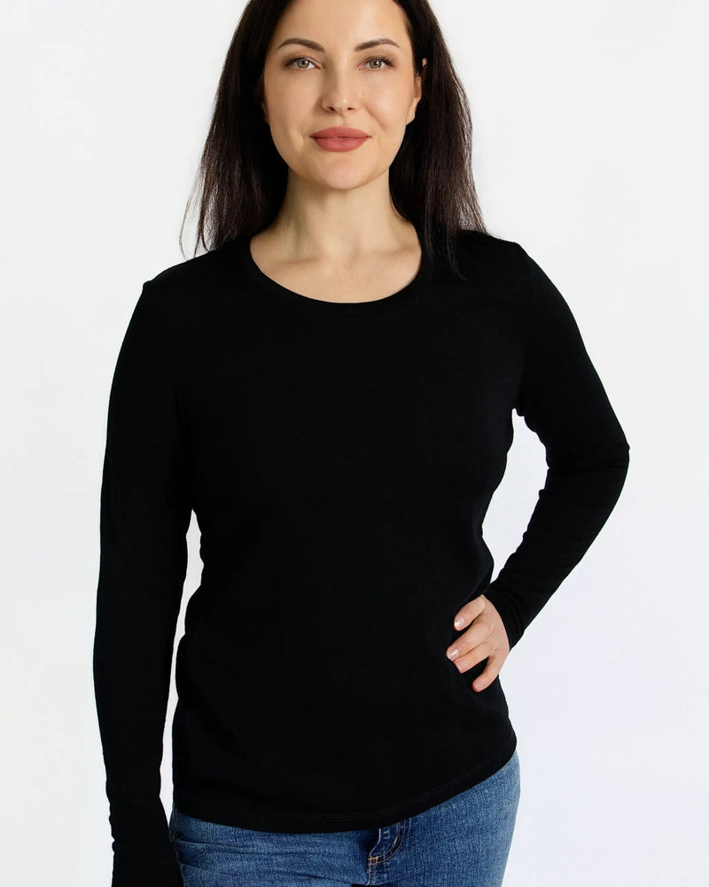 Women's Standard Long Sleeve - 100% Merino Wool, Black by Merino 365 NZ