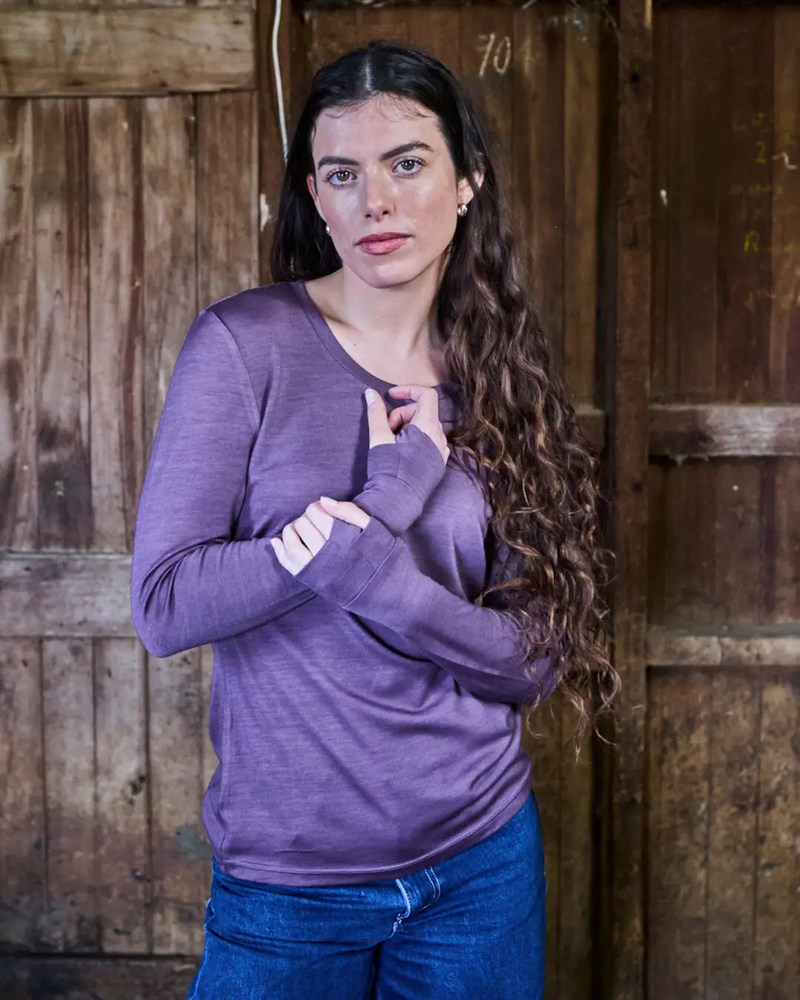 Women's Standard Long Sleeve - 100% Merino Wool, Plum by Merino 365 NZ