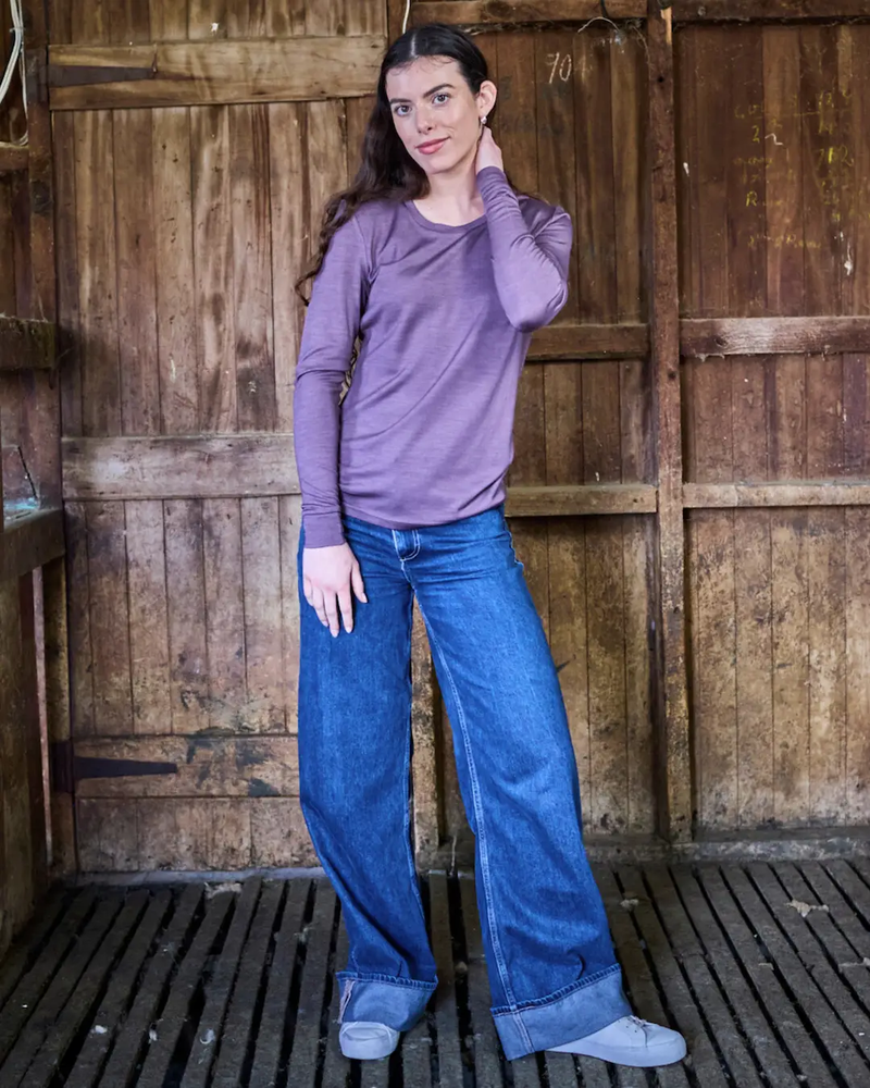 Women's Standard Long Sleeve - 100% Merino Wool, Plum by Merino 365 NZ
