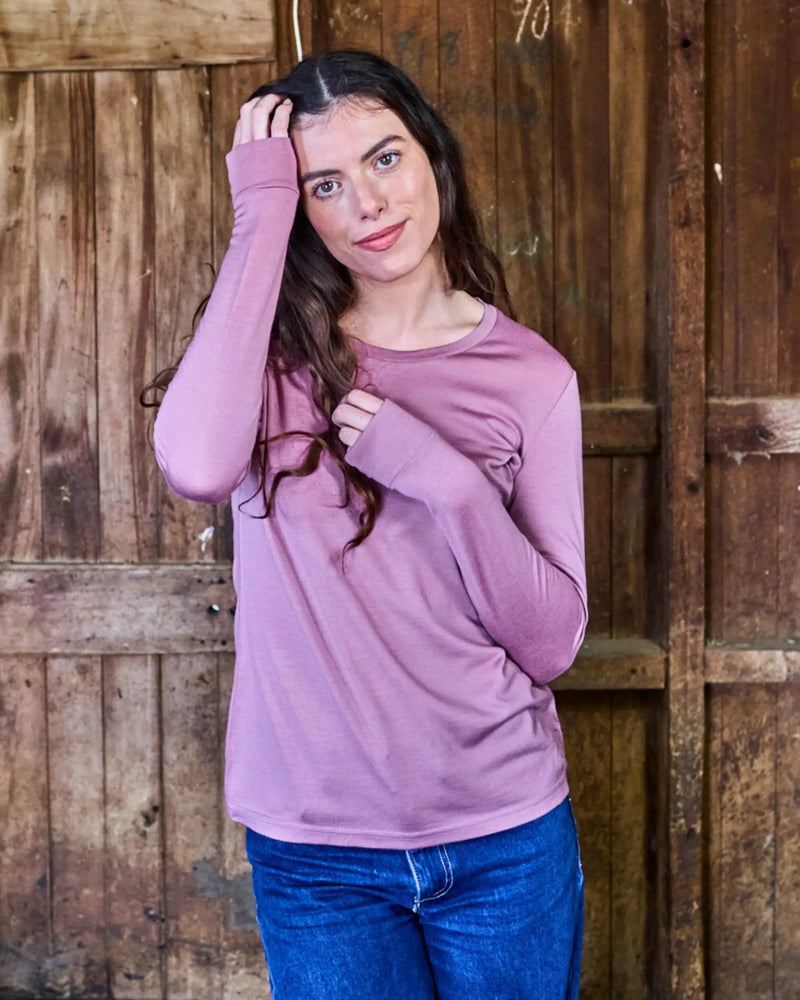 Women's Standard Long Sleeve - 100% Merino Wool, Rose by Merino 365 NZ