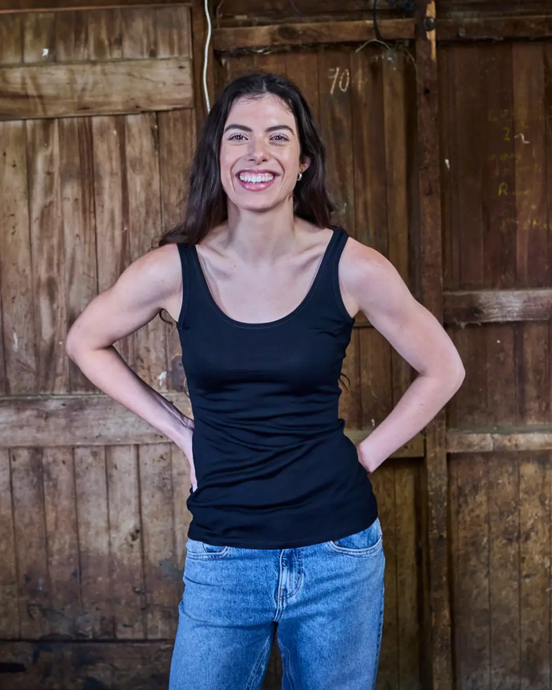 Women's Scoop Neck Tank Top - 100% Merino Wool, Black by Merino 365 NZ