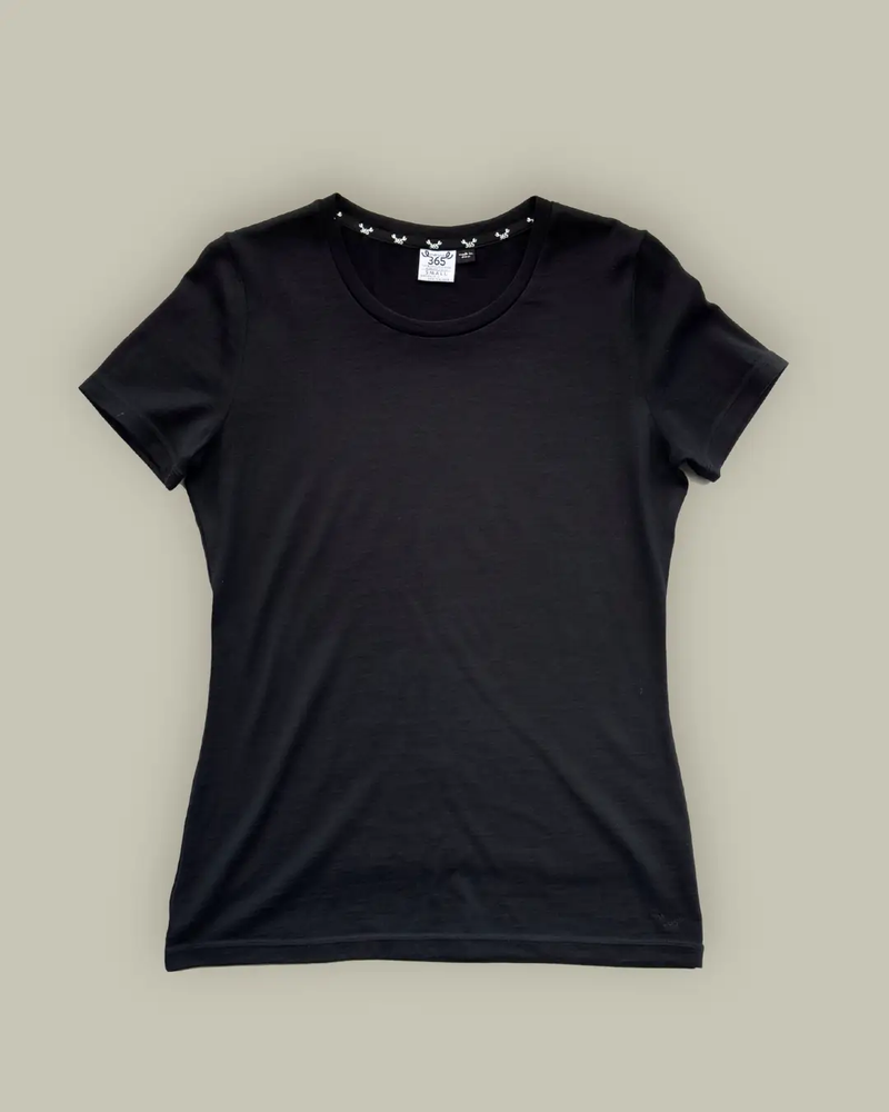 Women's Crew T-Shirt - 100% Merino Wool, Black by Merino 365 NZ