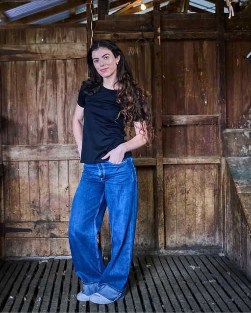 Women's Crew T-Shirt - 100% Merino Wool, Black by Merino 365 NZ