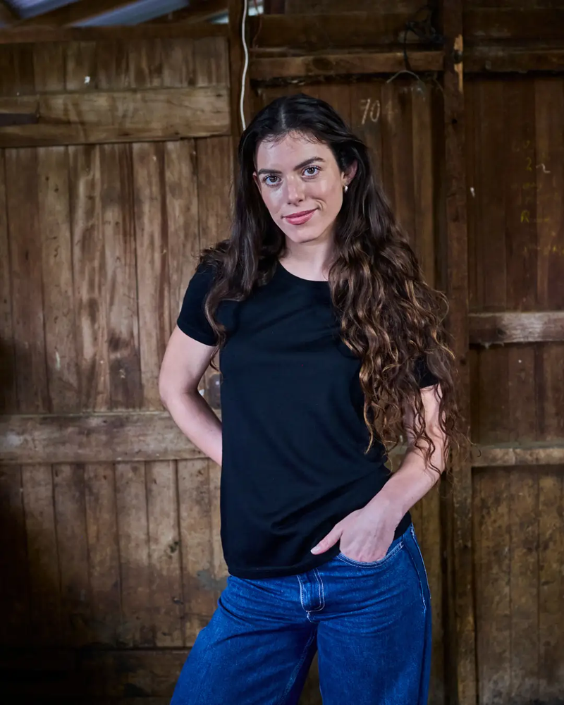 Women's Crew T-Shirt - 100% Merino Wool, Black by Merino 365 NZ