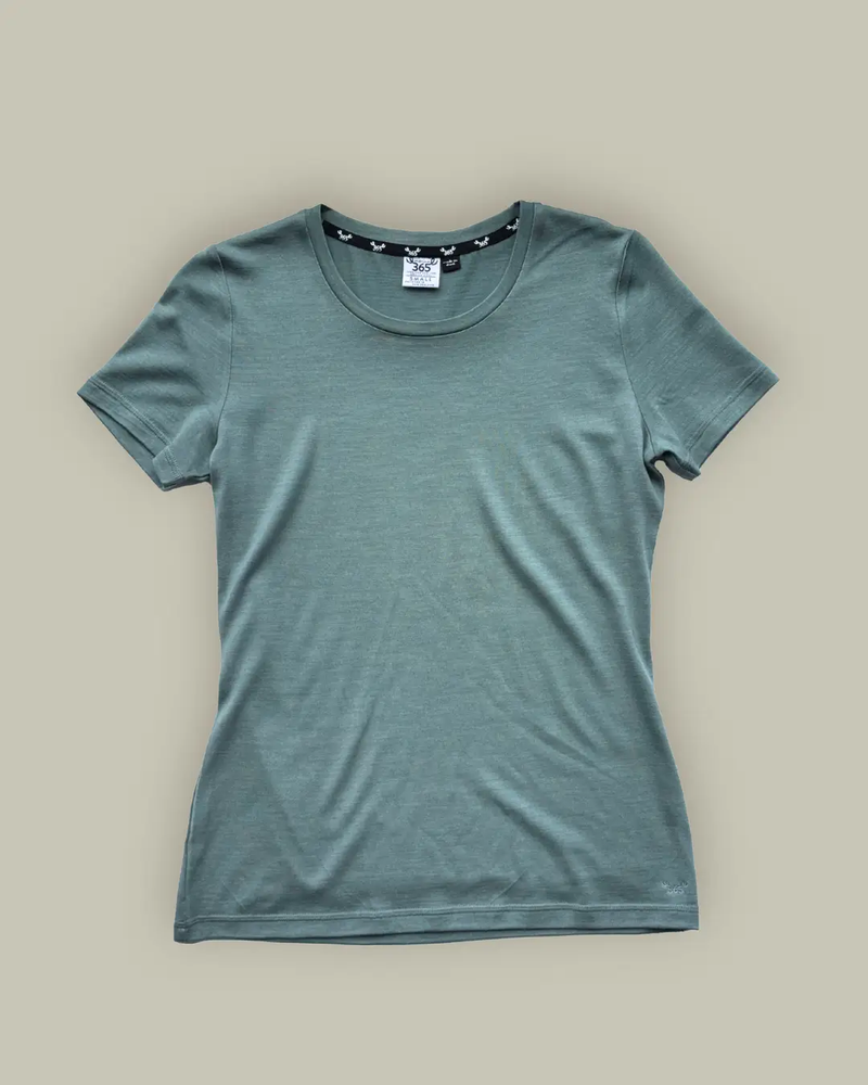 Women's Crew T-Shirt - 100% Merino Wool, Fern Green by Merino 365 NZ