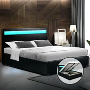 Torby Bed Frame with storage and LED Light Black Double by sue-e furniture