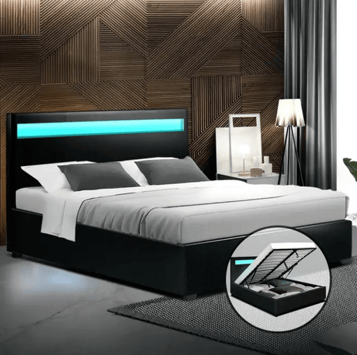 sue-e furniture Bed frames & bases Torby Bed Frame with storage and LED Light Black Double Torby Bed Frame with storage and LED Light Black Double