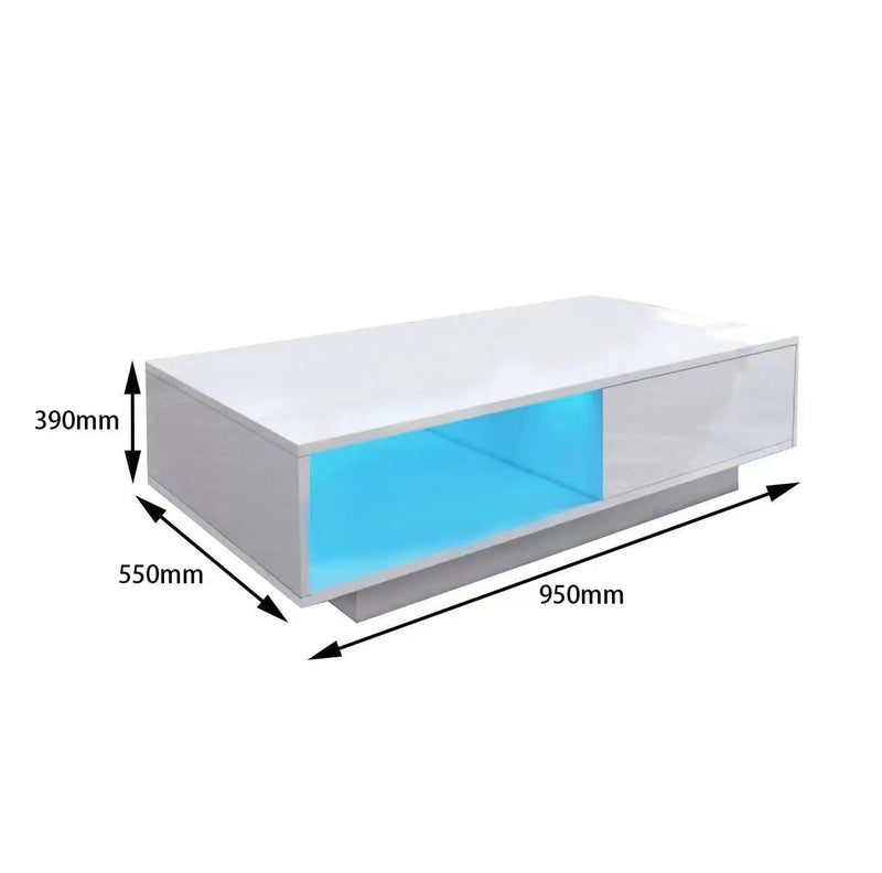 'Romote' White Gloss Coffee table with RGB LED Lighting by sue-e furniture