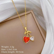 Cherry Heart Gold Crystal Necklace by Poppy Gifts