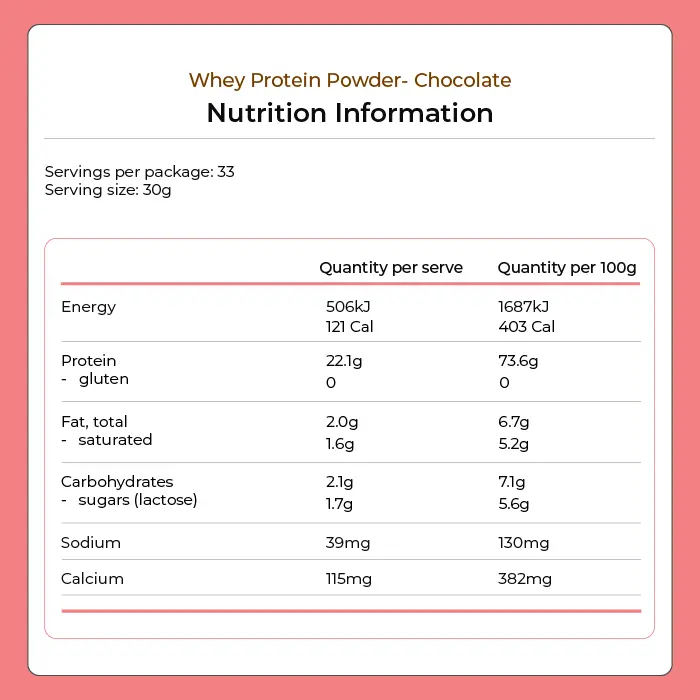 Whey Protein Powder - Chocolate 1kg by Kiwi Nutrition
