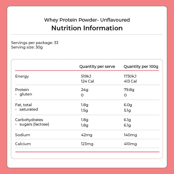 Whey Protein Powder - Unflavoured 1kg by Kiwi Nutrition
