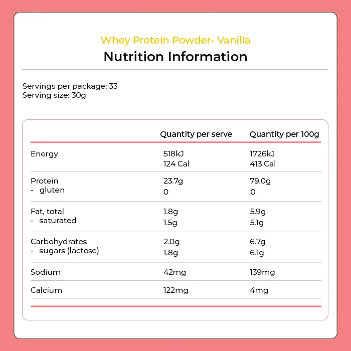 Whey Protein Powder - Vanilla 1kg by Kiwi Nutrition