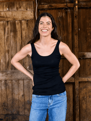 Merino 365 NZ Women's Singlets Women's Scoop Neck Tank Top - 100% Merino Wool, Black Merino Wool Womens Scoop Neck Tank Top Black Breathable