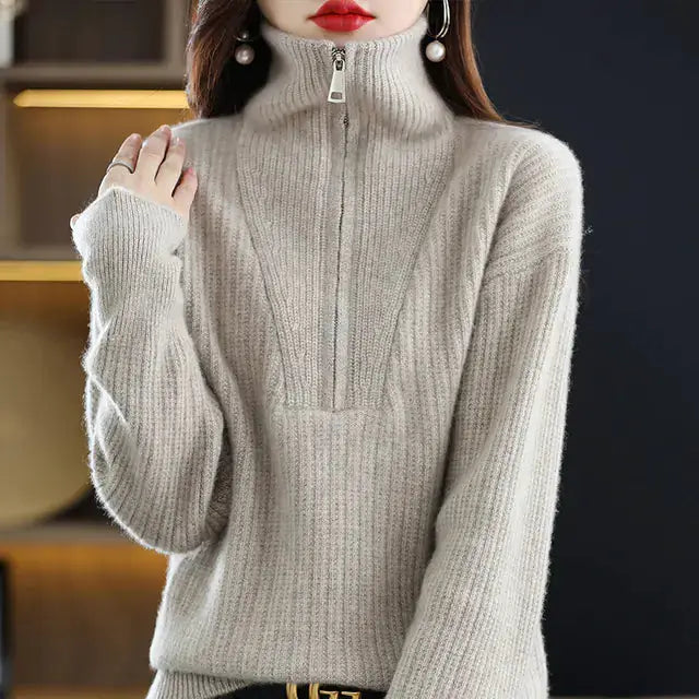 Women's 100% Merino Wool Thick Turtleneck Sweater - Zipper Front, Loose Fit | Winter Warmth by Mead's Supply & Equipment Outfitters limited