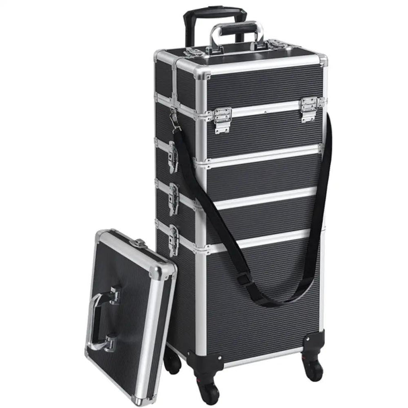 5-In-1 Professional Aluminum Rolling Cosmetic Makeup Train Cases Trolley by Yaheetech