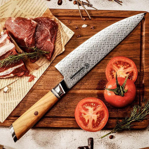Damascus Steel Olive Wood Chefs Knife DSR132 Sharpening Steel by China Dropship