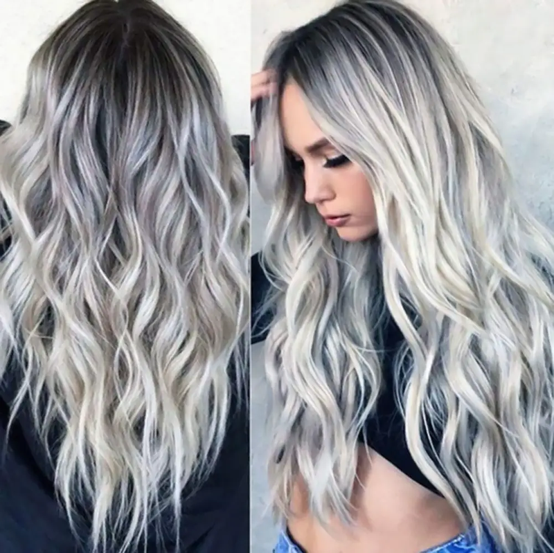 Ombre Silver Grey Wave Natural Looking Long Wavy Full Heat Resistant by dealonline.co.nz