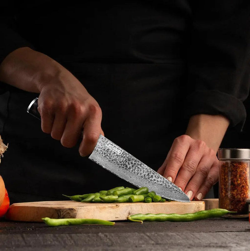 Qulajoy 7 Inch Santoku Knife- Ultra Sharp Japanese 67 Layers Damascus VG-10 Steel Core - Professional Hammered Chef Knife - Ergonomic G10 Handle With Sheath - Chef by China Dropship