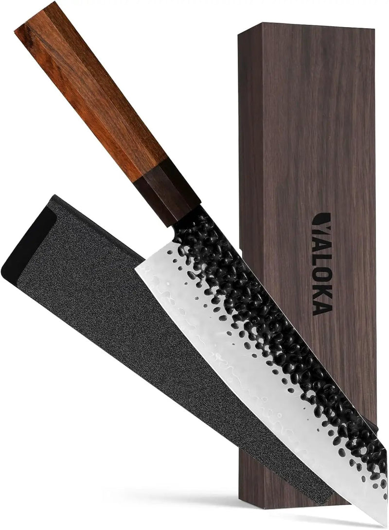 8 Inch Gyuto Knife - Professional Japanese Chef Knife - 3 Layers 9CR18MOV High Carbon Steel - Hand Hammered Blade Kitchen Knife - Santoku Knife by China Dropship