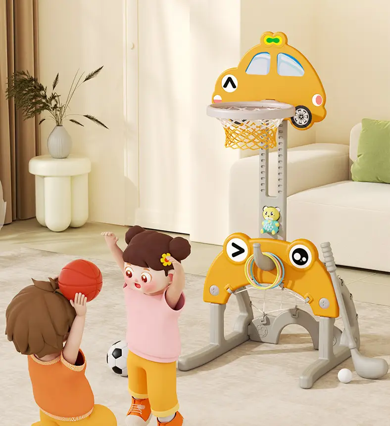 142CM Kids Basketball Hoop Stand Height Adjustable Water Base - Yellow by dealonline.co.nz